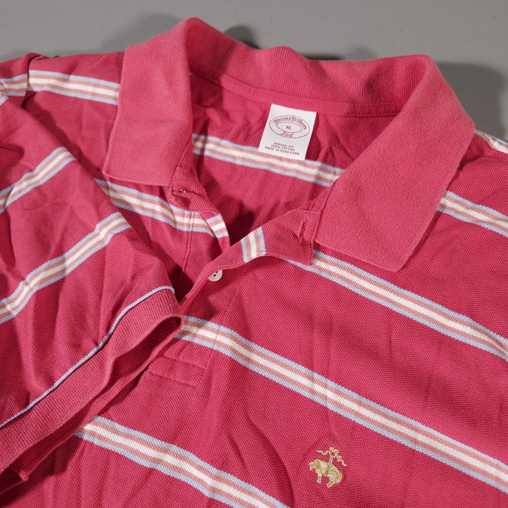 Brooks Brothers Polo Shirt Mens XL Pink Striped 346 Short Sleeve Cotton Pique